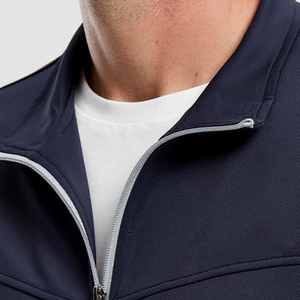 Men's Navy Blue Tracksuit Full Zipper Sporty Sweatshirt And <b>Pants</b> Set With Gray Panels Breathable Regular Fit Autumn Wear - Product Image 3