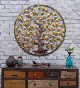Arte Mural Metálico de Árbol con Diseño de Follaje Circular, Marco Dorado con Retroiluminación, Decoración Contemporánea para el Hogar, Pieza Única Grande de 33-40 Pulgadas - Product Image 3
