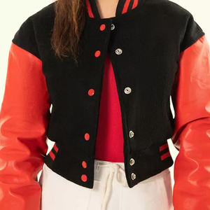 Chaqueta Corta Personalizada con Logotipo al Por Mayor, Chaqueta Varsity Letterman para Mujer, Chaqueta Corta con Cuerpo de Lana y Mangas de Cuero - Product Image 6