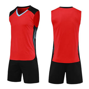 Men's Red Sleeveless Basketball Jersey Set V-Neck Moisture Wicking Athletic Wear Black Shorts Sublimated Print - Product Image 1