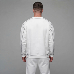 OEM Custom Printed 100% Cotton Men's sweatshirt Crew Neck <b>Oversized</b> Pullover Drop Shoulder Sweatshirt with contrast <b>stitched</b>. - Product Image 2