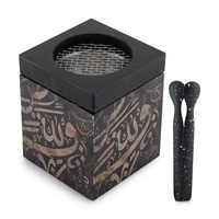 Brûleur d'encens en marbre écologique fait main, design tissé noir indien avec insert et couvercle en métal, utilisation aromatique toute saison