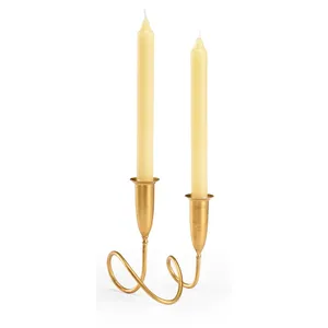 Candelabro Cónico de Bambú Dorado Hecho a Mano con Dos Brazos para Decoración Navideña del Hogar - Product Image 1