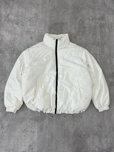 <b>Men's</b> <b>White</b> Hooded Windbreaker <b>Puffer</b> <b>Jacket</b> Quilted Filling Water Resistant Nylon/Cotton Shell Zip-Up Closure Stand Collar for - Product Image 2