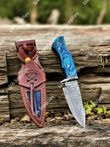 Couteau de camping à lame fixe en acier Damas fait main, facile à transporter, tranchant comme un rasoir, manche en bois, étui en cuir, personnalisable OEM - Product Image 2