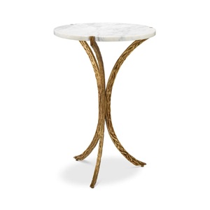 Artisan Modern <b>Round</b> <b>White</b> Marble Coffee <b>Table</b> with Gold Metal Branch Base Handmade Living Room Side <b>Table</b> - Product Image 1