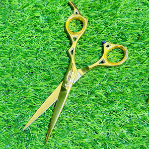 Ciseaux de coiffure en acier inoxydable de haute qualité couleur or, lame droite super tranchante, salon de beauté - Product Image 2