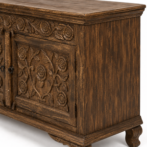 Hand Carved Eco-Friendly Solid Wood Floral Rosette <b>Sideboard</b> Cabinet Rustic Farmhouse Entry Living Room Space-Saving <b>Storage</b> - Product Image 6