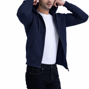 Sweat à capuche zippé pour homme avec cordon de serrage réglable, poches kangourou fendues sur le devant, manches longues et poignets côtelés - Product Image 4