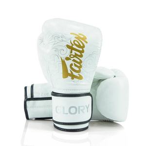 Última Llegada, Guantes de Boxeo Fairtex Glory Blancos Profesionales de Cuero Antideslizantes con Cierre de Gancho y Bucle, Hechos a Medida para Entrenamiento de Muay Thai - Product Image 1