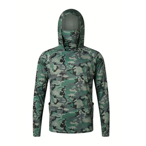 Men's Camouflage Long Sleeve Fishing Shirt With Hood UV Protection Upf 50 Breathable Quick Dry Pullover <b>Top</b> Quality - Product Image 1