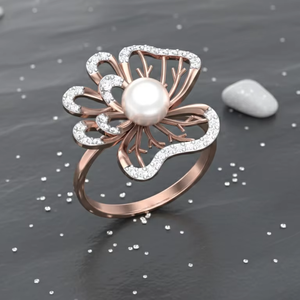 Bague florale ajustable en or rose avec perle de coquillage naturelle de luxe, bijou tendance pour fiançailles, mariage et anniversaire - Product Image 6