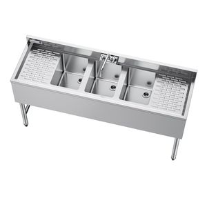 Lavello Commerciale in Acciaio Inox 304 Calibro 18 con 3 Scomparti e Vasca 25x35x25 cm, Doppio Scarico per Bar - Product Image 1