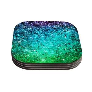 Juego de 4 Posavasos de MDF con Diseño Impreso Multicolor Azul Verde, Decoración para Hoteles y Restaurantes, Portátiles - Product Image 1