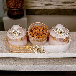 Luxury Indian Premium Resin Jar Set for Modern Home Decor Elegant <b>Ornament</b>-Textured Designed Royal Storage Jar - Product Image 1