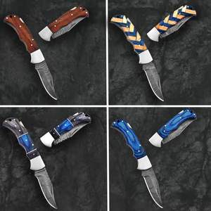 มีดพับดามัสกัสคุณภาพสูงแบบสั่งทำพิเศษสำหรับผู้ชาย มีดพกพาสำหรับการเอาชีวิตรอดและการล่าสัตว์ ด้ามไม้ ของขวัญ - Product Image 5