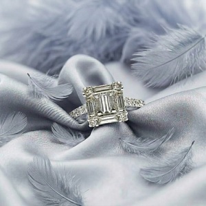 HongKong Wholesale High Quality 18k Solid White Gold Natural Diamond Baguette Cluster Ring Classic Pave Setting Wedding Women - Product Image 1