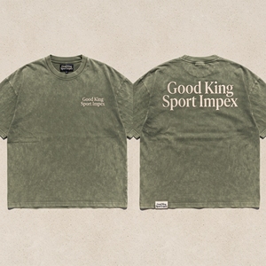 T-shirt vintage délavé vert sauge avec logo brodé Good King Sport Impex, streetwear décontracté unisexe, coupe oversize - Product Image 3