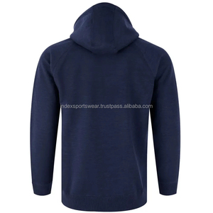 Sweat-shirt à capuche pour homme, bleu marine, fermeture éclair intégrale, manches raglan, coton tricoté, décontracté, coupe classique, pour l'automne - Product Image 6