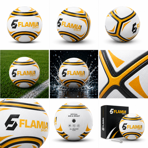 Balón de Fútbol Flamia Sports Ecológico con Cámara de Butilo, Blanco, Negro y Naranja, con Logotipo Impreso, Talla 5, para Interior, Alto Rendimiento - Product Image 4
