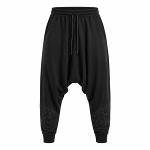 Pantalon de survêtement homme à entrejambe bas, broderie vintage, coupe ample sur mesure, tissu respirant, pour streetwear, nouveauté - Product Image 2
