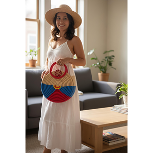 Colorful Round <b>Plant</b> Fiber Hand Woven Storage <b>Basket</b> with Handles Eco-Friendly Home Use Multi-Purpose Neatening <b>Basket</b> - Product Image 4