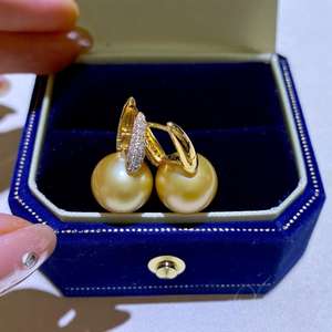 12-13mm Natural Gold Bead Ear Buckle Strong Light Round Flawless 925 Pure Silver Versatile Luxury <b>Pearl</b> <b>Earrings</b> in Gift Box - Product Image 4