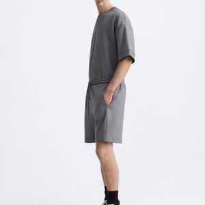Conjunto de Camisa Casual de Verano para Hombre, Color Gris Sólido, Transpirable, de Algodón Tejido, Manga Corta, Pantalones Cortos con Cintura Ajustable con Cordón - Product Image 4