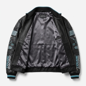 Black Touge Racing Leather <b>Jacket</b> <b>Men</b> Motorsport Mountain Embroidery Full Grain Motorbike <b>Track</b> Uniform Zip Up Outerwear - Product Image 5