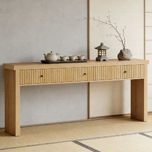 Long Modern Luxury <b>Console</b> <b>Table</b> Solid Wood with Mirrored Stainless Steel Top <b>for</b> Living Room <b>Entry</b> Farmhouse Hotel Decoration - Product Image 4