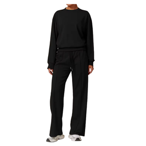 Women Comfortable Custom Logo Solid Wide <b>Yoga</b> Set Leggings and Athletic <b>Sweatshirt</b> 2 Piece Suit Running Fitness Sportswear - Product Image 4
