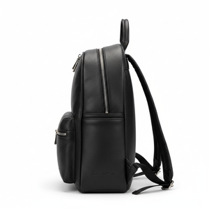 Zarina Wear Women’s Classic <b>Black</b> Full-Grain <b>Leather</b> <b>Backpack</b>, Silver Hardware, Multi-Pocket | OEM/ODM Supplier - Product Image 3