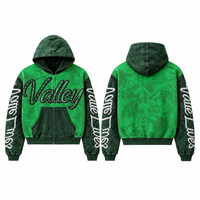 Sweat-shirt à capuche zippé pour homme Valley, 100 % coton, vert hiver, coupe classique, tissu tricoté, imprimé lettres, design streetwear décontracté