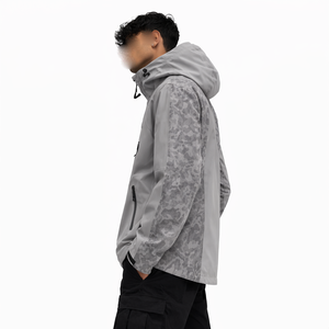 "Wholesale Streetwear Men's Outdoor <b>Jackets</b>, Y2K Style, Waterproof Grey <b>Camo</b> Zip-Up <b>Jackets</b> for B2B Supply USA" - Product Image 4