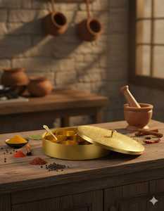 Handmade Brass Spice <b>Box</b> with Spoon – Engraved - Product Image 3