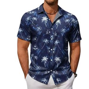 Chemise hawaïenne pour homme à manches courtes, imprimé palmiers, col rabattu, chemise d'été pour les vacances, tissu popeline respirant - Product Image 1