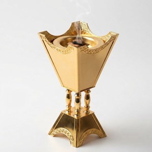 Brûleur d'encens en calligraphie arabe dorée, base en bois, support en métal ajouré pour Bakhoor Mabkhara, décoration Ramadan Aïd, meilleur prix - Product Image 5