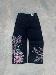 Jeans de mujer de cintura baja con bordado de alas de diseño retro americano, pantalones acampanados, moda Y2K, pantalones casuales para chicas modernas. - Product Image 1