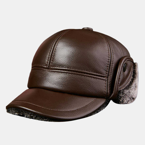 Brown Leather <b>Winter</b> <b>Hat</b> with Faux Fur Lining for <b>Men</b> Outdoor Casual Cap 56-58CM - Product Image 1