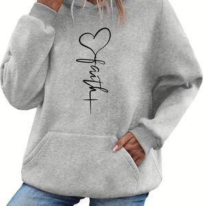 Women's Cream Hoodie Faith <b>Heart</b> Cross Print Long Sleeve Casual Breathable Eco-Friendly Fleece Long-Sleeved Hooded <b>Sweatshirt</b> - Product Image 6