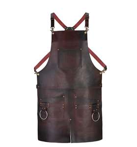 Durable Leather <b>Apron</b> with Tool Pockets for Workshop <b>BBQ</b> Grill Adjustable Straps Wholesale Supplier LPN-0215 - Product Image 5