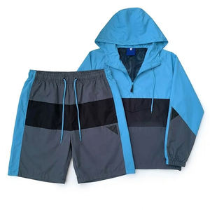 New Trendy Wholesale Custom Men's Printed Streetwear Color Block Lightweight Nylon 2 Piece Sky Blue High Quality <b>Windbreaker</b> - Product Image 1