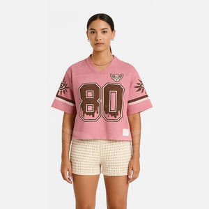 Wholesale Women's <b>Pink</b> Mesh Soccer Jersey V-Neck Sports <b>Top</b> Custom Number Heat-Transfer Printed Oversized Summer Streetwear - Product Image 2