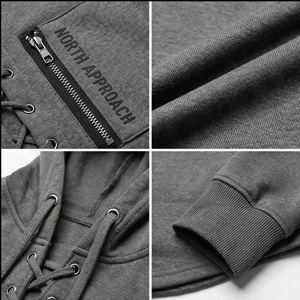 Sweat-shirt à capuche pour homme, coupe ajustée, manches longues, avec poche avant et design à lacets, gris, vêtement décontracté pour l'automne - Product Image 4