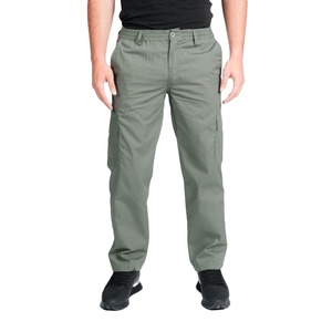 Pantalon cargo en toile pour homme, taille élastique, coupe décontractée, 100% coton, délavage foncé, style décontracté uni, respirant, écologique - Product Image 1