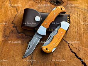 Custom Wooden <b>Box</b> Damascus Steel Folding Knife Handmade Back <b>Lock</b> Pocket Folder Wholesale OEM ODM Manufacturer UA Supplies - Product Image 6