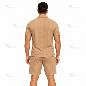Conjunto de Camiseta Polo y Pantalones Cortos para Hombre, a la Moda, 200 GSM, Algodón y Poliéster, Estilo Deportivo Informal de Verano, Ropa Urbana Personalizada - Product Image 4