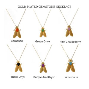 สร้อยคอจี้รูปแมลง ทองเหลืองประดับคาร์เนเลียนและออนิกซ์สีเขียว แกะสลักจากอัญมณี ดีไซน์ทันสมัย ชุบทอง 18K งานแฮนด์เมด ขายส่ง - Product Image 5