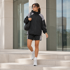 Ensemble coupe-vent léger en polyester pour femme OEM ODM, fermeture éclair intégrale, séchage rapide, fabricant de vêtements en gros - Product Image 4