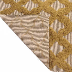 DECORDEC <b>Mustard</b> Yellow Beige Wool Raised Lattice <b>Rug</b> Eco-Friendly Non-Slip High-Low Textured Geometric Area Carpet for Living - Product Image 6